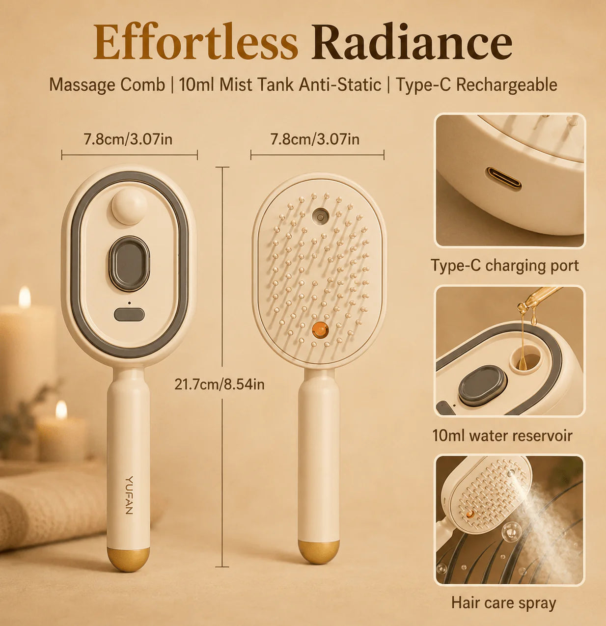Nano Mist Self-Cleaning Hair Brush