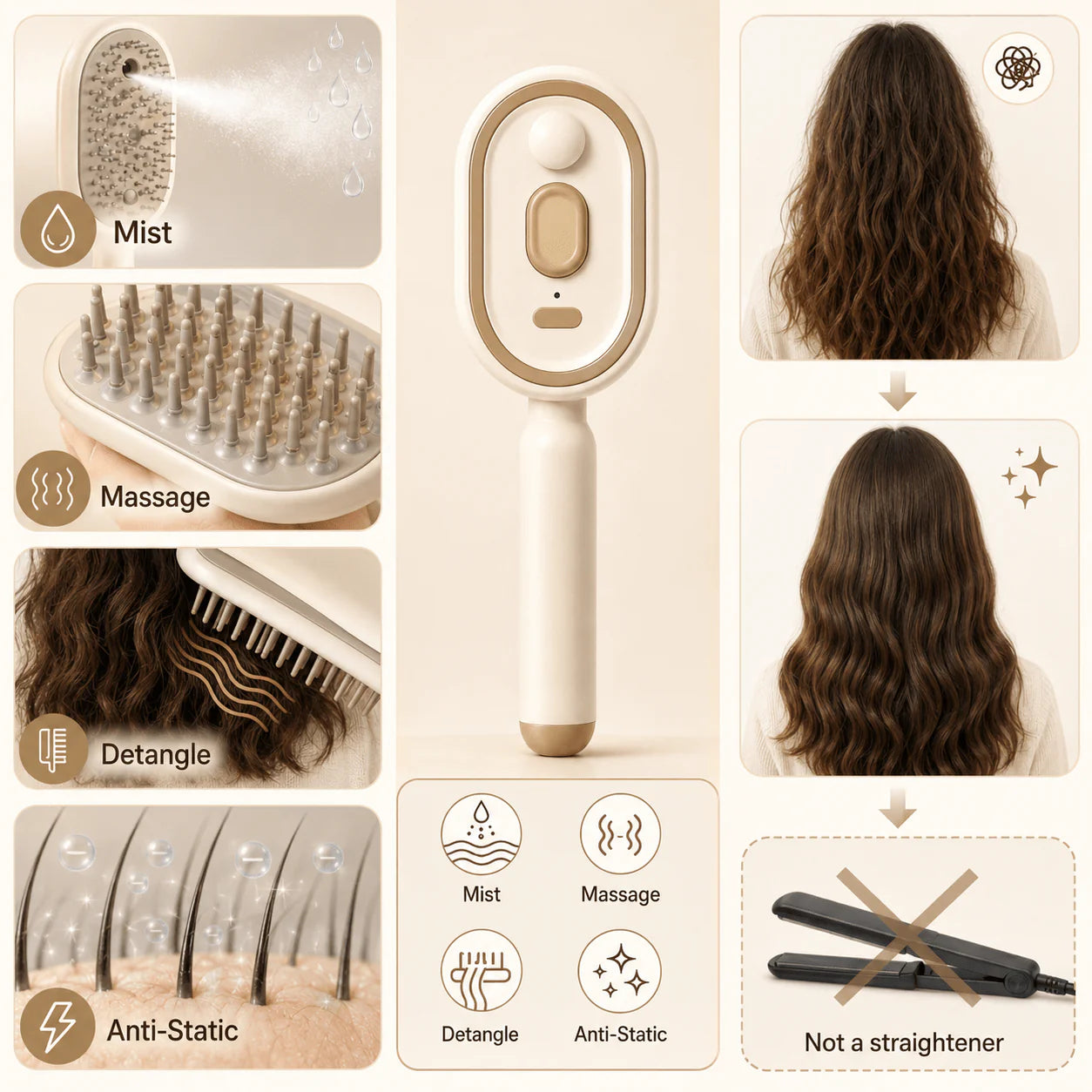 Nano Mist Self-Cleaning Hair Brush