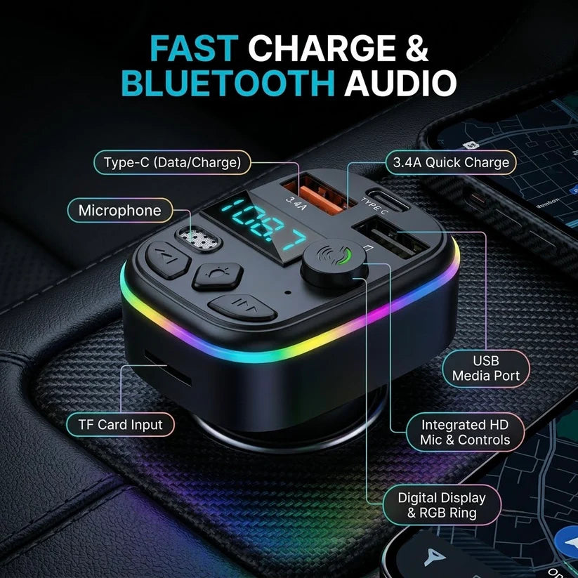 Bluetooth FM Transmitter with PD USB-C Fast Charging